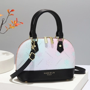 Chic gradient shell handbag with floral prints and elegant gold hardware detail