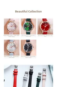 Variety of GEDI women's leather watches in pink, green, red, white, and black colors
