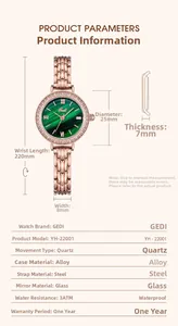 Detailed sizing chart and technical specifications for the rose gold quartz watch