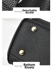 Détail d'un sac en cuir avec boucle métallique amovible et rivets de protection