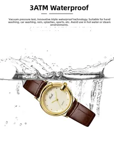Waterproof testing action shot of a Gedi leather strap watch submerged with water splashes