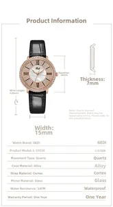 Spécifications techniques de la montre GEDI or rose avec bracelet en cuir noir