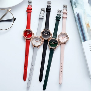 Fashionable women's leather strap watches in multiple colors with minimalist star dials