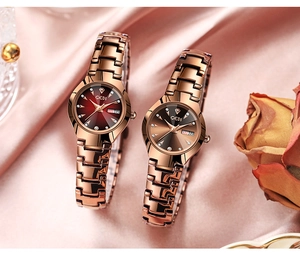 Détails de montres pour femmes en or rose avec cadrans dégradés et double calendrier