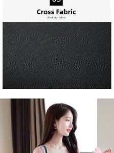 Détail du tissu noir à texture croisée et mannequin présentant le sac à main élégant