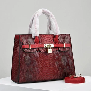Python Embossed PU Leather Handbag With Golden Padlock Flap Shoulder Bag For Women Mother Daily Style