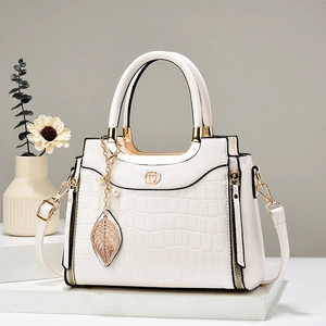 Fashion Women Handbag PU Leather Crocodile Pattern With Leaf Artificial Pearl Charm Crossbody Shoulder Bag Trendy Elegant Tote
