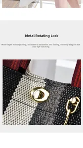 Macro shot of pale gold rotating lock on a woven briefcase with multilayer plating