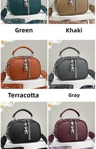 Detailed grid view of stylish crossbody bags in six colors with bear charms and wide straps