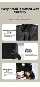 Macro view of hardware buckle and large capacity interior for travel backpack