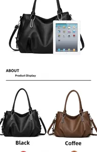 Detailed comparison of black and coffee PU leather tote bags with iPad for size reference