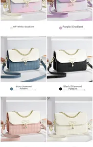 Détails de sacs bandoulière multicolores avec fermoir aile en strass et chaîne dorée