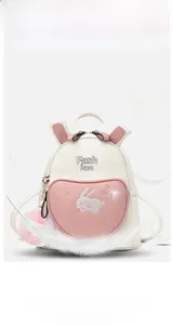 Close-up of lightweight rabbit backpack with PU leather texture and pink heart detail