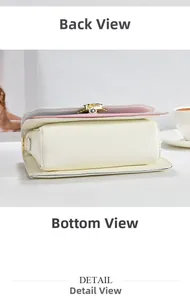 Vue détaillée du fond d'un sac à bandoulière en cuir blanc crème avec coutures soignées