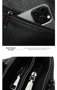 Detail of the back anti-theft zipper pocket and interior multi-layer compartments