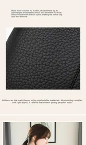 Detail of lightweight breathable lychee-textured black PU leather handbag material