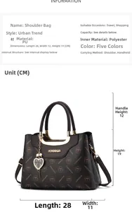 Detail of vintage tote bag featuring HSJ monogram pattern and metallic curved handle