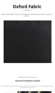 Gros plan sur la texture du tissu oxford noir et le détail du zip doré durable