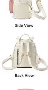Detailed side and back view of a mini cream leather backpack with pink side pocket