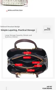 Interior layout of crossbody bag with three main compartments and functional pockets