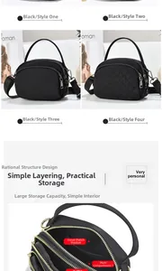 Détails du sac bandoulière multicouche montrant les compartiments et les textures variées
