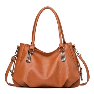Chic brown PU leather handbag for middle-aged women with detachable shoulder strap