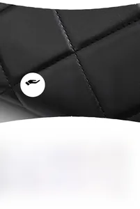 Close-up of black quilted leather with diamond stitching and fine grain texture