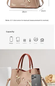 Dettaglio della borsa ricamata da 28cm che mostra dimensioni e motivo floreale elegante