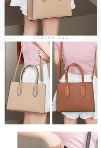 Detailed views of apricot and brown crossbody bags showing leather texture and straps