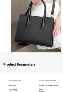 Detailed view of black PU leather shoulder bag featuring fine cross-grain texture and handle
