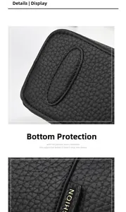 Detail of lychee pattern leather bag showing bottom protection and SHION logo label