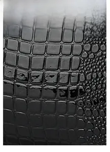 Close-up of premium black crocodile texture with glossy finish on a women's handbag