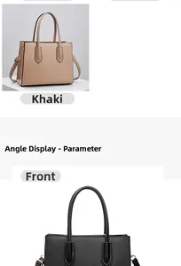 Detail view of khaki faux leather tote bag with cross-grain texture and zipper closure