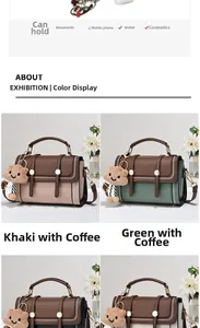 Détail du sac bandoulière bicolore avec fermoir métallique et pendentif ours en peluche