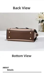 Détails du fond du sac avec rivets dorés et finitions de coutures contrastées