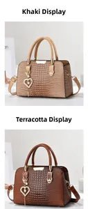 Detailed comparison of khaki and brown crocodile texture handbags with gold hardware