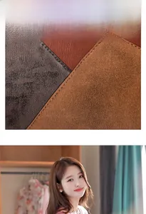 Detail of multi-color PU leather stitching with lychee texture and fine sewing crafts