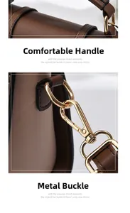 Détail de la poignée en cuir confortable et du fermoir en métal doré poli du sac à main