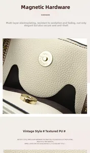 Detail of lychee pattern PU leather bag featuring a premium golden magnetic clasp