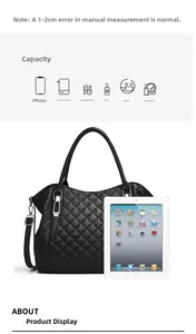 Black quilted leather tote showing large capacity for iPad, power bank, and cosmetics