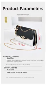 Detail of crossbody bag showing 20x7x14cm dimensions and heart clasp with pearl charm