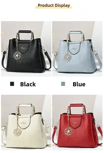 Detail view of crocodile pattern bags in four colors with pearl camellia charms