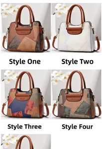 Collage of four stylish two-tone women's handbags in vintage faux leather patchwork