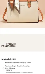 Detailed close-up of a PU leather handbag with elegant scarf-wrapped handle and metal clasp