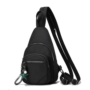 Black waterproof nylon multi-layer crossbody chest bag with adjustable strap and star charm