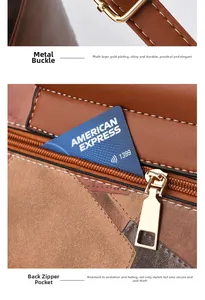 Detail of gold-plated hardware and anti-theft back zipper on color-block tote bag
