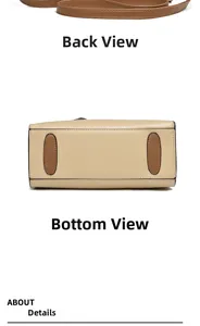 Detailed view of the handbag bottom with brown leather wear-resistant patches and stitching