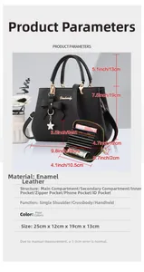 Detailed size specifications for the large black PU leather tote bag and card holder