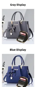 Detail of PU leather tote set with star pendant, bow decor and accordion card wallet
