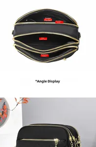 Macro view of multi-layer waterproof nylon crossbody bag with quilted rhombic pattern